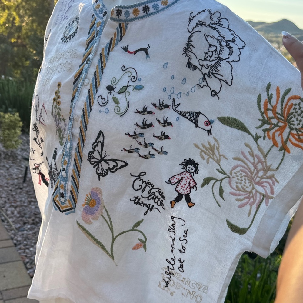 Johnny Was Johnny Was Nabi embroidered linen blouse in white Sz S - Picture 6 of 7